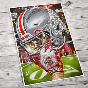 Póster de casco artístico de la Liga Universitaria de Campeones Nacionales de Deportes Buckeyes Jeremy Worst