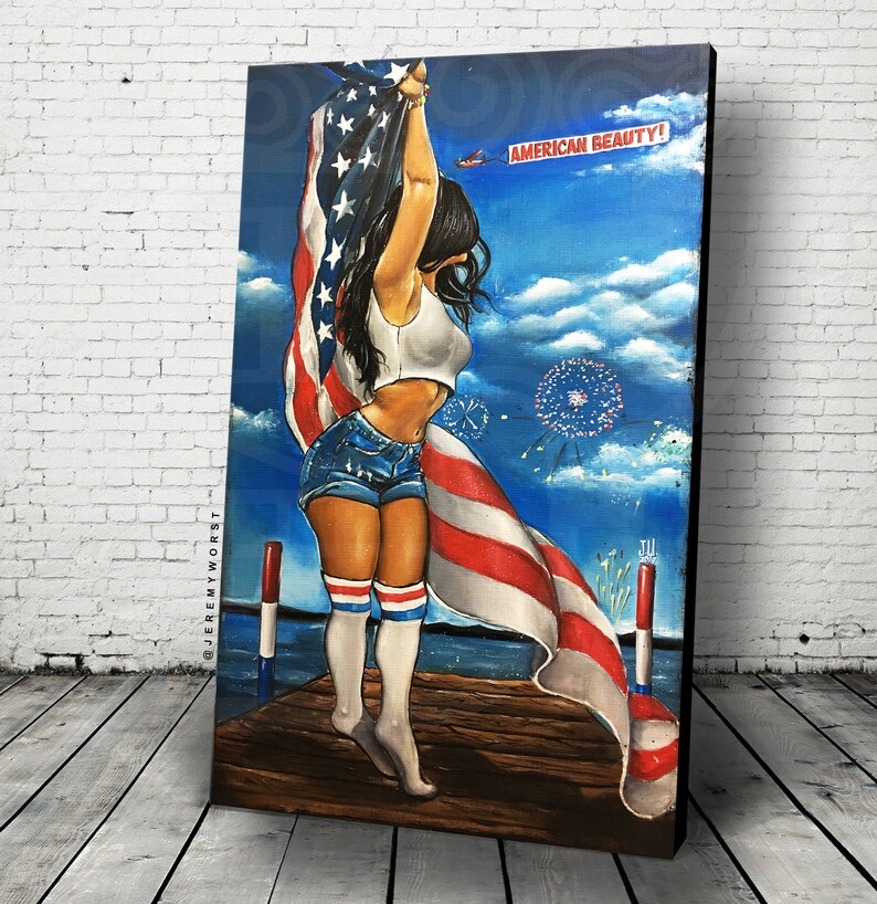 JEREMY WORST American Beauty ART Wall decor Painting girl tube socks sexy modern pinup image 1