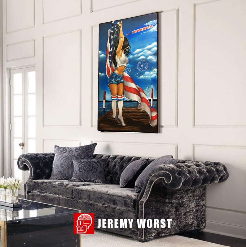 JEREMY WORST American Beauty ART Wall decor Painting girl tube socks sexy modern pinup Original inches