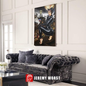 JEREMY WORST Cat Mom Sexy leather suit woman villian Hero Goth City Stickers Game room painting Comic Art image 4