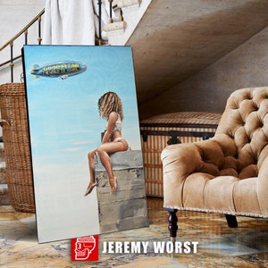 Jeremy Worst &quot;The World is Yours&quot; Black girl power Woman figure goddess on rooftop city girl urban Stickers poster sky legs
