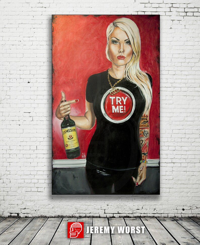 JEREMY WORST Try Me Jameson Whiskey Canvas Print sexy girl image 1