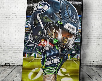 Seattle Go Hawks Superbowl Champs Sports League Art helmet Poster Jeremy Worst