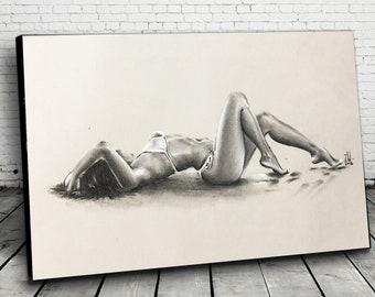 JEREMY WORST " Beach 2016" Beach goers Part relationship goals Signed Poster Print poster laying on sand Sketch Drawing charcoal