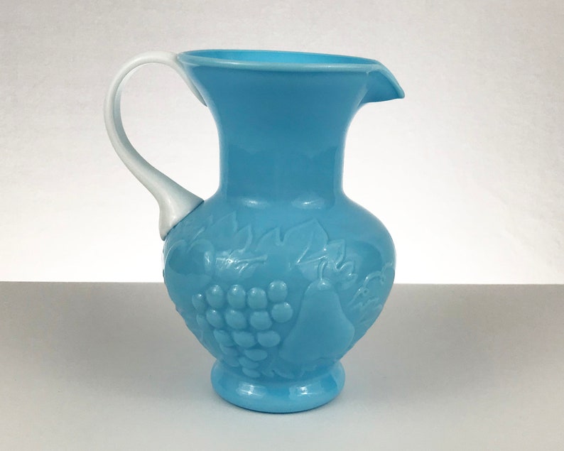 Robins Egg Blue Slag Glass Harvest or Fruit Pitcher
