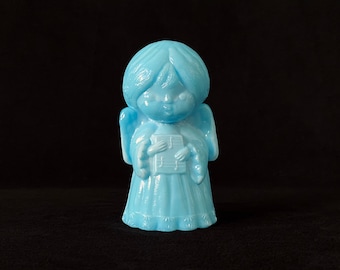 Blue Milk Glass Singing Angel by Mosser