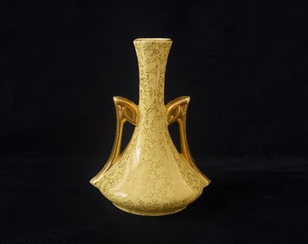 Yellow MCM Ceramic Vase w/ Gold Flower Aplique