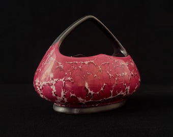Red and White Veined Heart Shaped Ceramic Basket