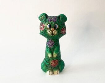 Retro Green Ceramic Kitty Cat Bank