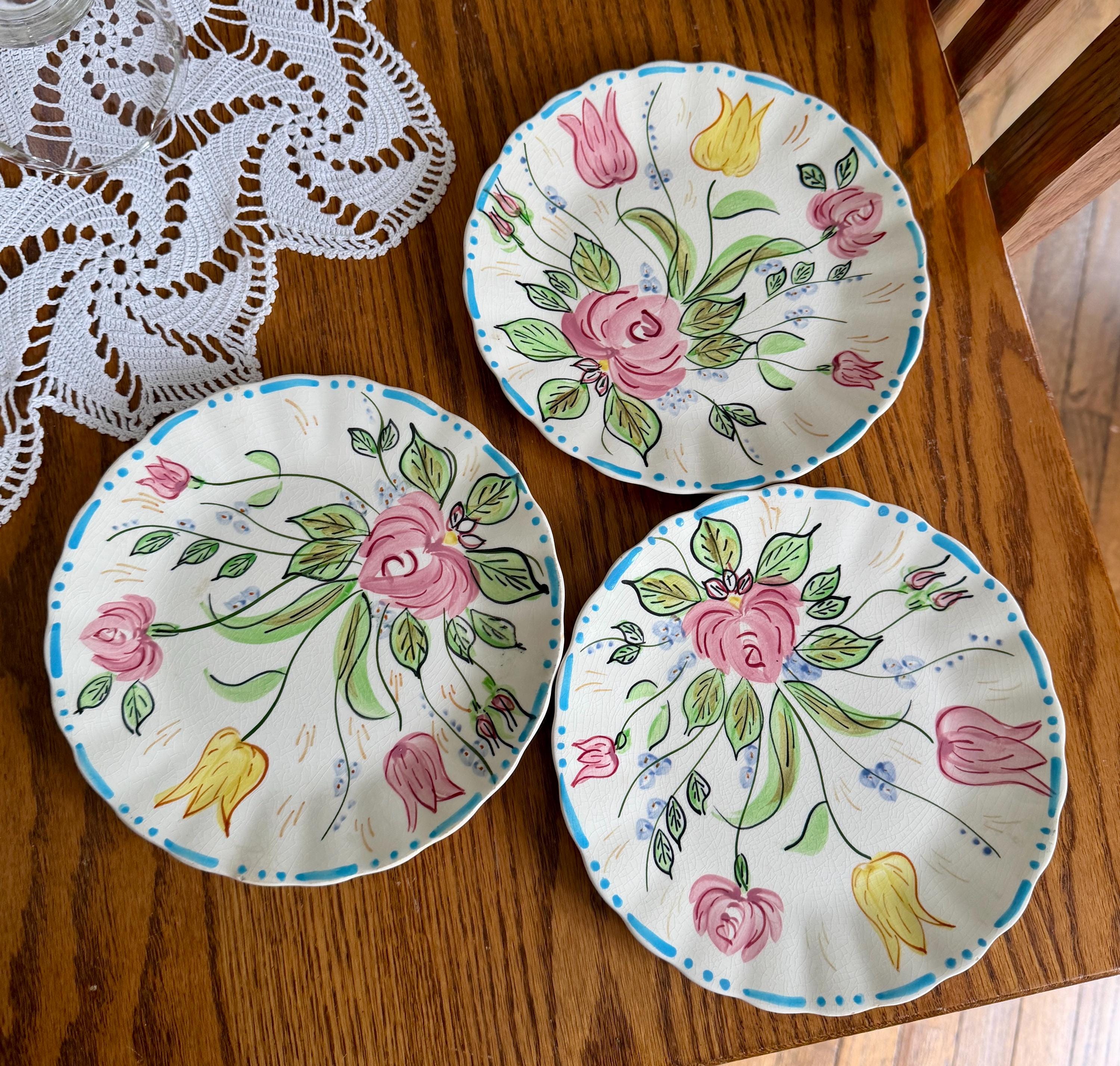 Vintage Blue Flower Lunch Plates - Etsy