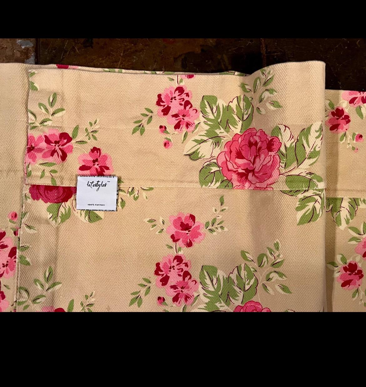 Vintage Laura Ashley Lifestyles ~ Miranda Roses Valance/curtain/tier~ 16 x 82 yellow, pink, green heavy cotton