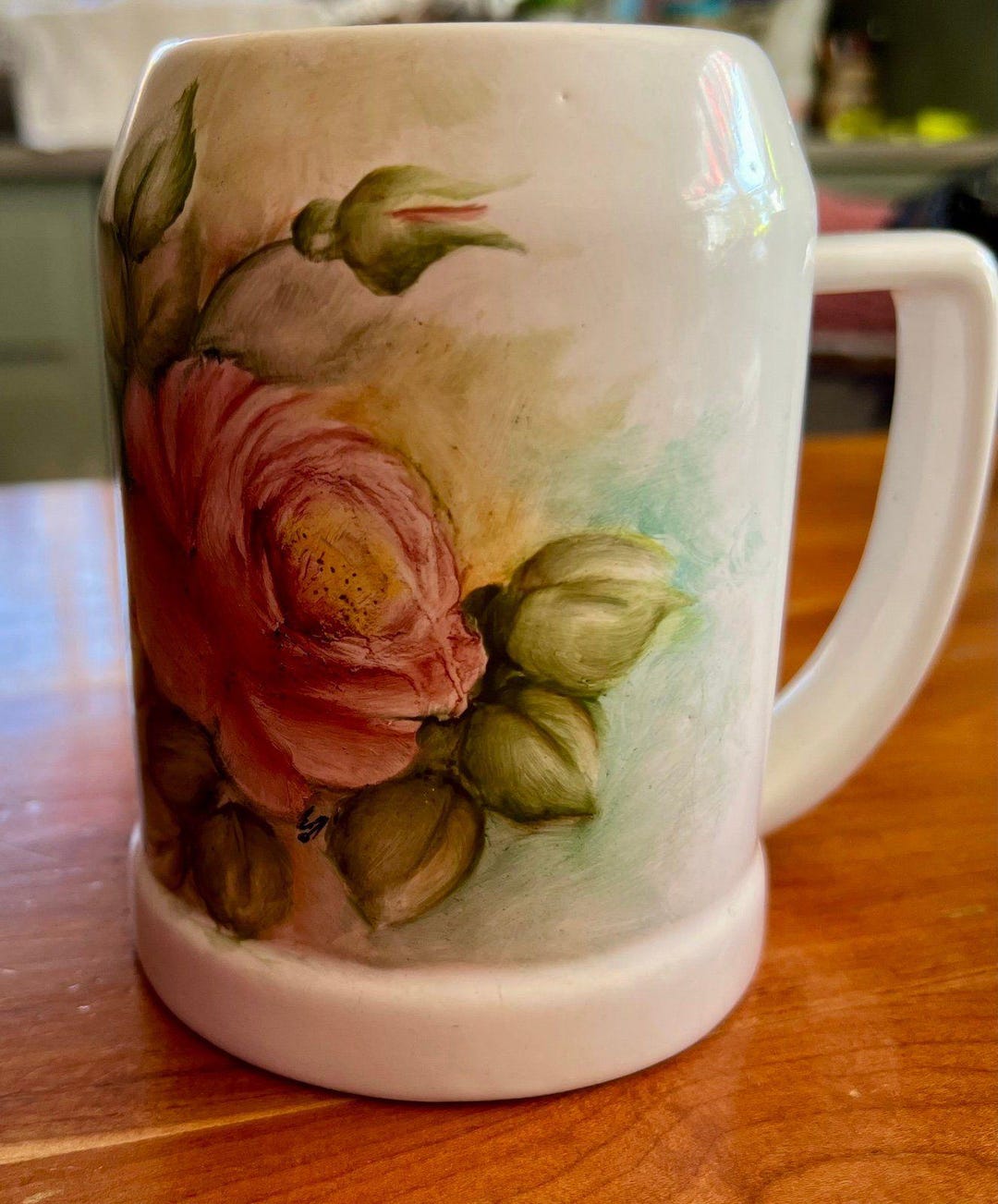 Pink Cabbage Rose Hand Painted Shabby Chic Pottery Mug - Etsy