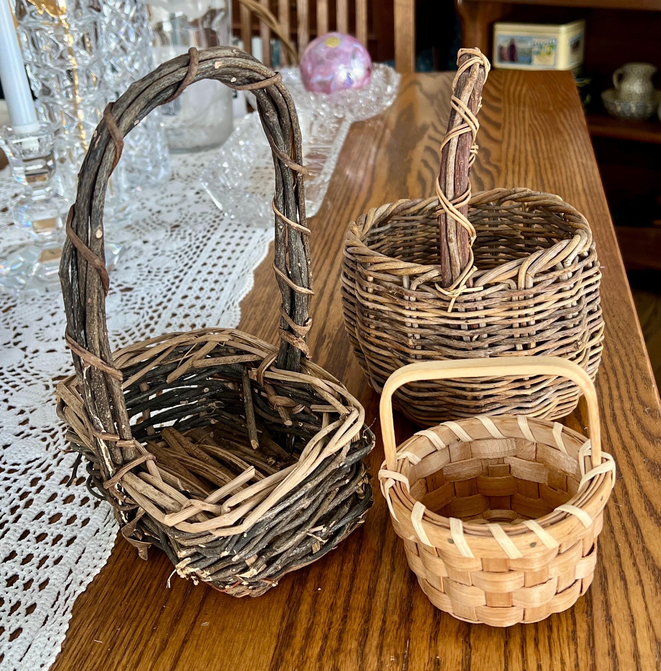 Vintage Woven Oak & Twig Basket Set - Small Easter Decor