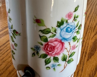 Vintage Irice porcelain Perfume lamp / nightlight shabby chic hand painted pink and blue Roses