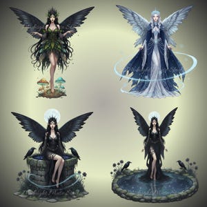 Dark gothic fairy clipart with celestial themes, witchy fantasy designs, and cosmic aesthetic for digital projects.