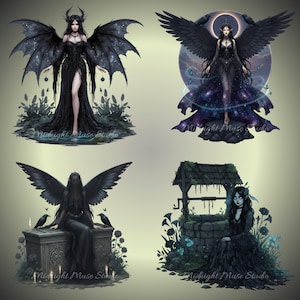 Gothic celestial clipart featuring ethereal fairies, ideal for mystical digital projects.