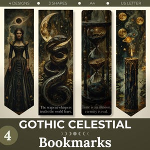 Marcadores celestiales góticos - 4 PDF imprimibles - Descarga digital de Dark Academia y Mystical - A4 y carta estadounidense