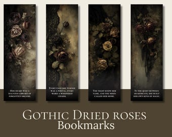 Segnalibri con rose gotiche – Stile Dark Academia floreale stampabile (download PDF)