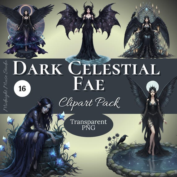 Dark Fae Clipart | Celestial Gothic PNG Bundle (Digital Download)