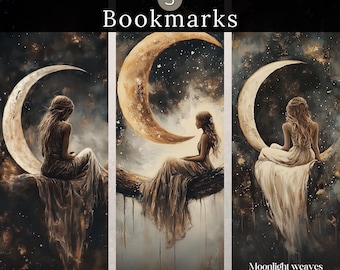 Segnalibri Moon Child – Illustrazione di una ragazza celeste, Notte sognante (Download digitale)