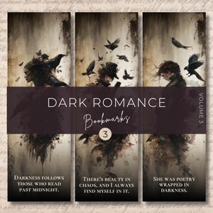 Zakładki Dark Romance - Gothic Crow Estetyka, Moody Poetry, Vintage Grunge, Pobieranie cyfrowe, PNG + PDF, Zestaw zakładek 2x6”