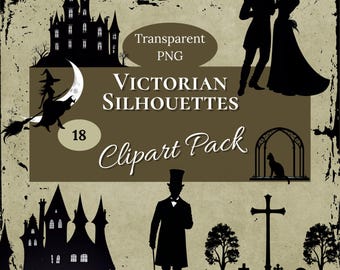 Clipart di silhouette gotiche vittoriane – Casa infestata, strega, cimitero (PNG)