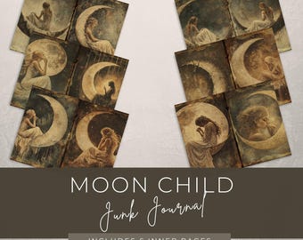 Kit per junk journal "Moon Child" - Pagine gotiche a tema lunare, segnalibri celestiali (download digitale)