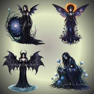 Gothic fantasy clipart with mystical celestial fairies for digital art projects.