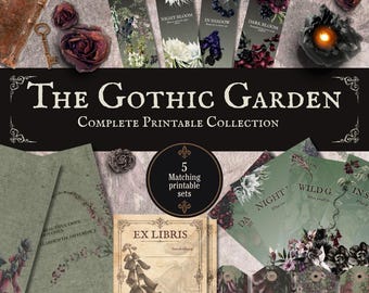 Pacchetto di stampe Gothic Garden, kit per diario botanico Poison, ex libris, segnalibri Floral Night, effimeri Dark Academia