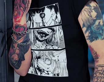 Ero Guro Kawaii Manga Schoolgirls - Short-Sleeve Unisex T-Shirt Horror Gore Goth Punk Edgy Alternative Anime Fashion Aesthetic