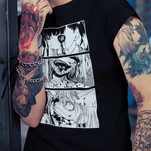 Ero Guro Kawaii Manga Schoolgirls - Short-Sleeve Unisex T-Shirt Horror Gore Goth Punk Edgy Alternative Anime Fashion Aesthetic