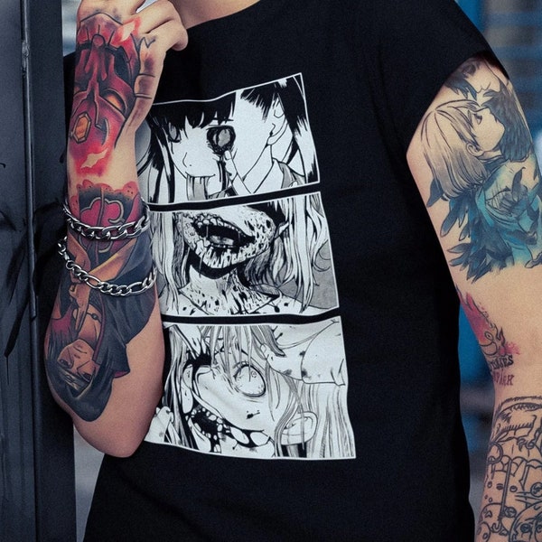 Camiseta de colegialas de manga Ero Guro: moda de anime gótico de terror