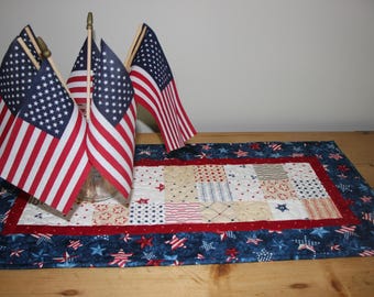Red White and Blue mini charm quilted table runner