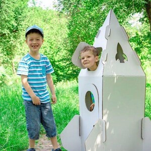 Casa de cartón para colorear. Nave espacial infantil. Cohete de cartón. Juguetes de cartón. Casita de cartón para jugar. Regalos para niños. Espacio de juego