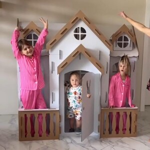 Prinsessenkasteelspeelhuis. Levensgroot kartonnen huis. Fortress peuterspeelhuis. Creatief speelhuis voor kinderen. Doe-het-zelfhuis