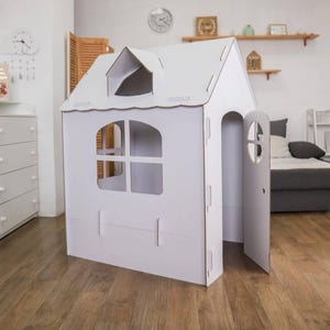 Casa de brinquedo para crianças, brinquedo sustentável, papelão reciclável, casa de brinquedo de embalagem plana, brinquedo de papelão resistente, brincadeira de faz de conta, brinquedos de construção, decoração infantil