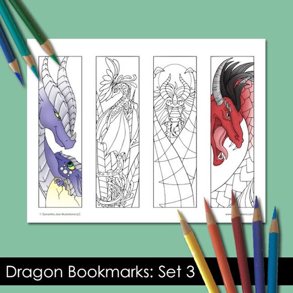 coloring bookmarks dragon coloring pages printable etsy