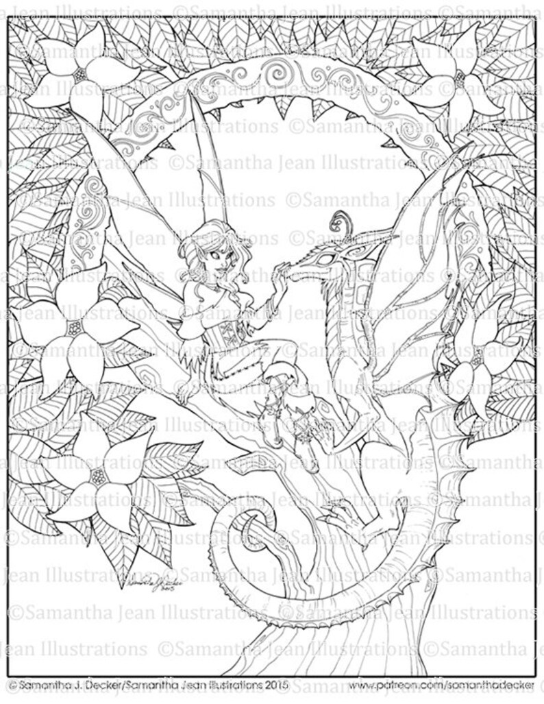Coloring Page Fantasy Dragon Coloring Pages Adult Coloring Etsy