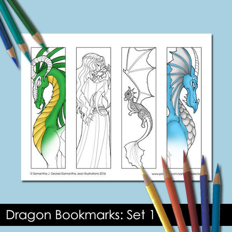 Download Coloring Bookmarks Printable Bookmarks Dragon Coloring | Etsy