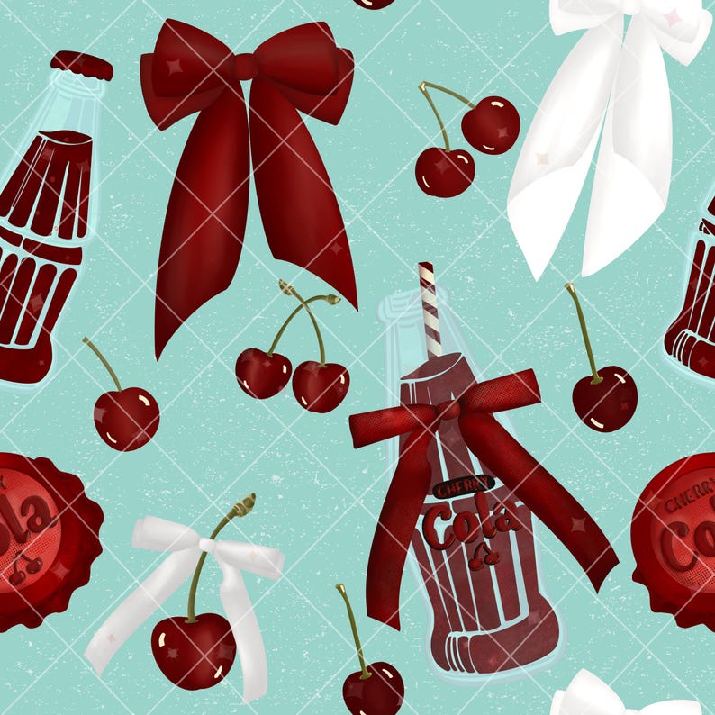 Cherry Cola Coquette Bows Seamless Pattern PNG Download Digital Paper ...