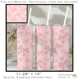 Pink Coquette Bows Tumbler Wrap- 20oz Skinny Tumbler Wrap Sublimation Straight Full PNG Digital Download Cup Feminine Girly Watercolor