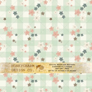 Dainty Gingham Florals Feminine Seamless Pattern Hand Drawn PNG Download Digital Paper Sublimation Fabric Surface Design Easter Spring File