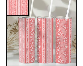 Strawberry Paisley Coquette Bow Tumbler Wrap- 20oz Skinny Tumbler Wrap Sublimation Straight Full PNG Digital Download Cup Feminine Fruit