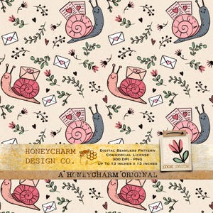 Love Snail Mail Seamless Pattern Hand Drawn PNG Download Paper Sublimation  Fabric Surface Design Valentines File Junk Journal Background