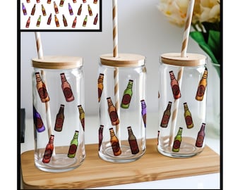 Glass Wrap Fun Vintage Soda Pop- Retro Fizzy Cola Glass Wrap Libby PNG 16oz Can Design 300 DPI Sublimation Transparent Bottle Drink Beverage