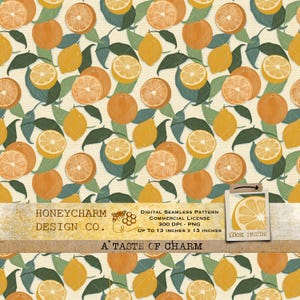 Seamless Citrus Fruits Pattern Sliced PNG Download Digital Paper Sublimation Fabric Surface Design Lemon Orange Botanical Junk Journal