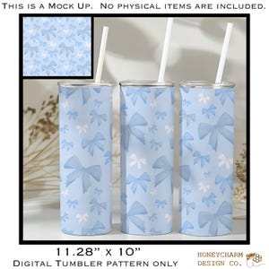 Blue Coquette Bows Tumbler Wrap- 20oz Skinny Tumbler Wrap Sublimazione Dritto PNG Completo Download Digitale Tazza Ragazza Ragazzo Acquerello