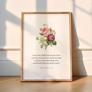 Proverbs 3:5-6, Floral Christian Art, Bible Verse Prints, Christian Prints, Minimal Christian Art, Floral Christian Wall Art
