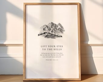 Psalm 121 Lift Your Eyes Vintage Christian Wall Art Bible Verse Print