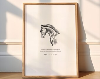 Proverbs 21:31 The Horse Is Prepared Vintage Christian Wall Art Bible Verse Print